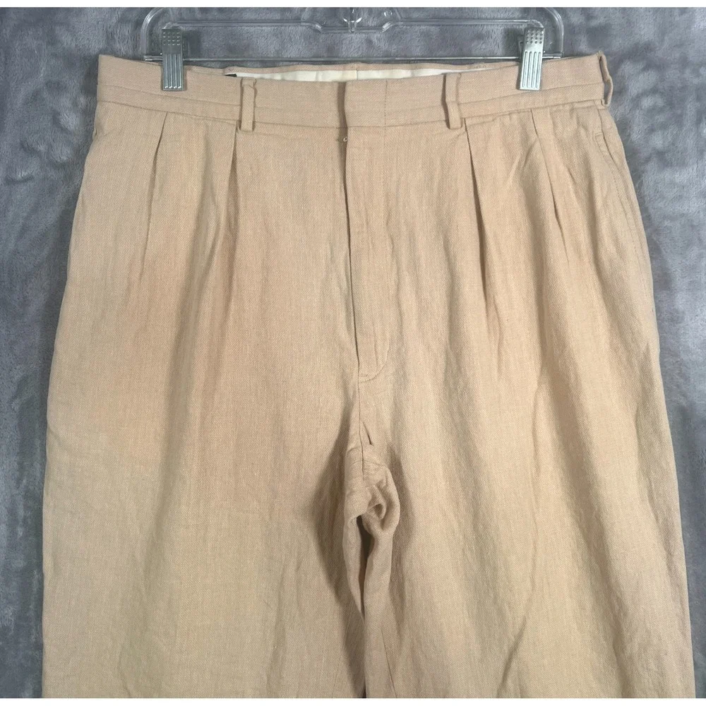Vintage Polo Ralph Lauren Linen Pants Mens 35x32 (33x29) Pleated Beige VTG Chino